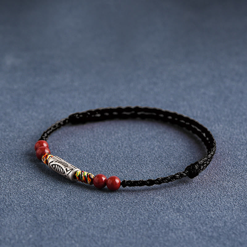 Fortune Jewel 925 Sterling Silver Koi Fish Cinnabar Bead Wealth Handcrafted Braided Bracelet Anklet
