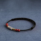 Fortune Jewel 925 Sterling Silver Koi Fish Cinnabar Bead Wealth Handcrafted Braided Bracelet Anklet