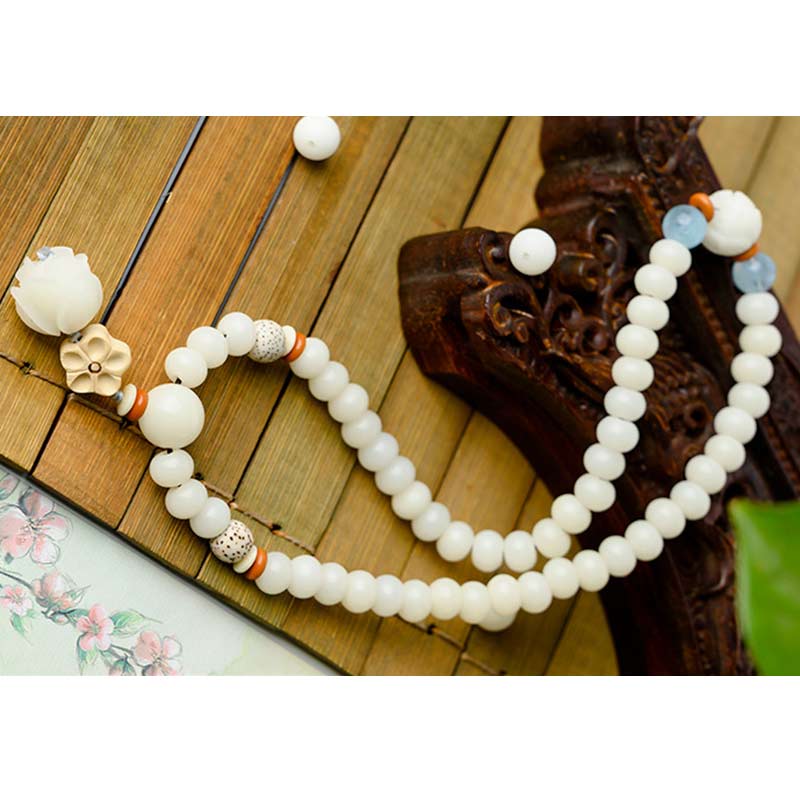 Fortune Jewel Tibetan White Jade Bodhi Lotus Blessing Bracelet Fortune Jewel