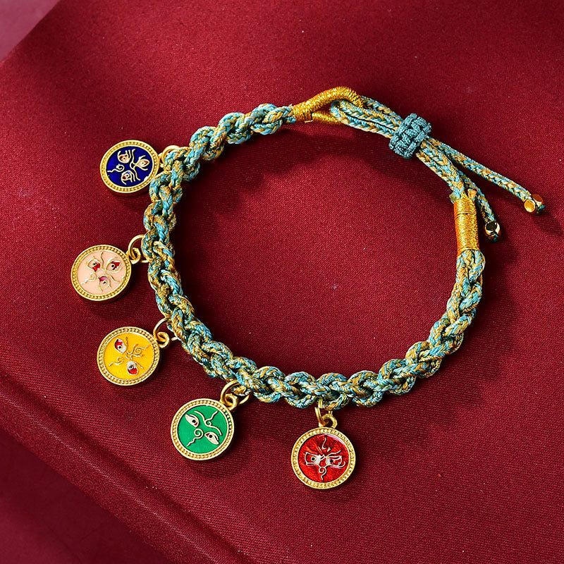 Fortune Jewel Handmade Tibetan Multicolored Rope Five God Of Wealth Luck Braid Bracelet
