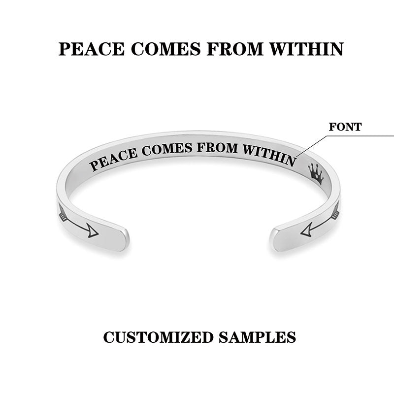Fortune Jewel Inspirational Bracelets Personalized Gift for Her Him Engraved Mantra Cuff Bangle Crown Jewelry