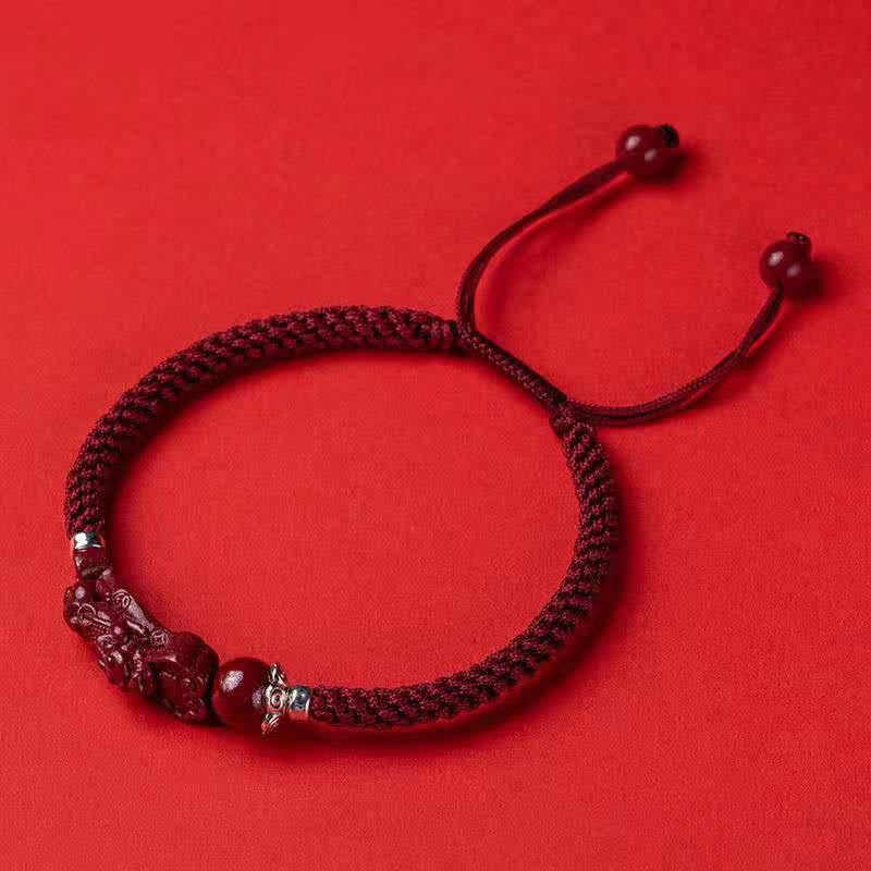 Fortune Jewel Handcrafted PiXiu Cinnabar Wealth Luck Braided Bracelet