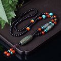 Fortune Jewel Tibetan Nine-Eye Dzi Bead Dragon Pattern Om Mani Padme Hum Protection Necklace Pendant Fortune Jewel