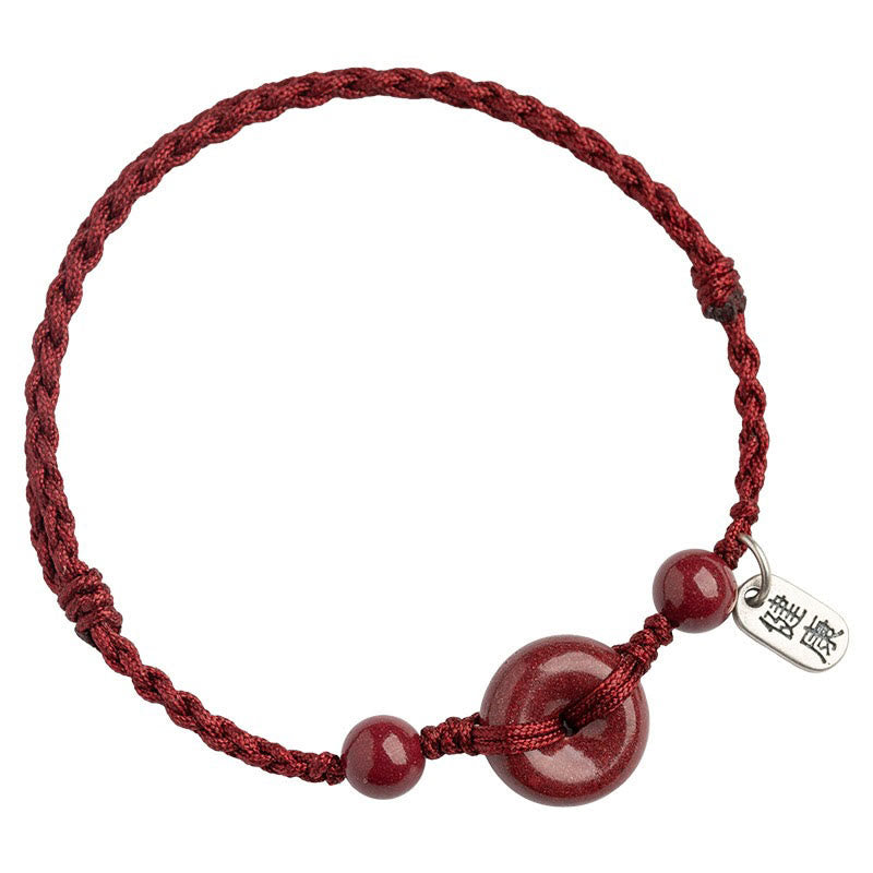 Fortune Jewel Handmade Cinnabar Peace Buckle Safe and Healthy Charm Blessing String Bracelet Anklet