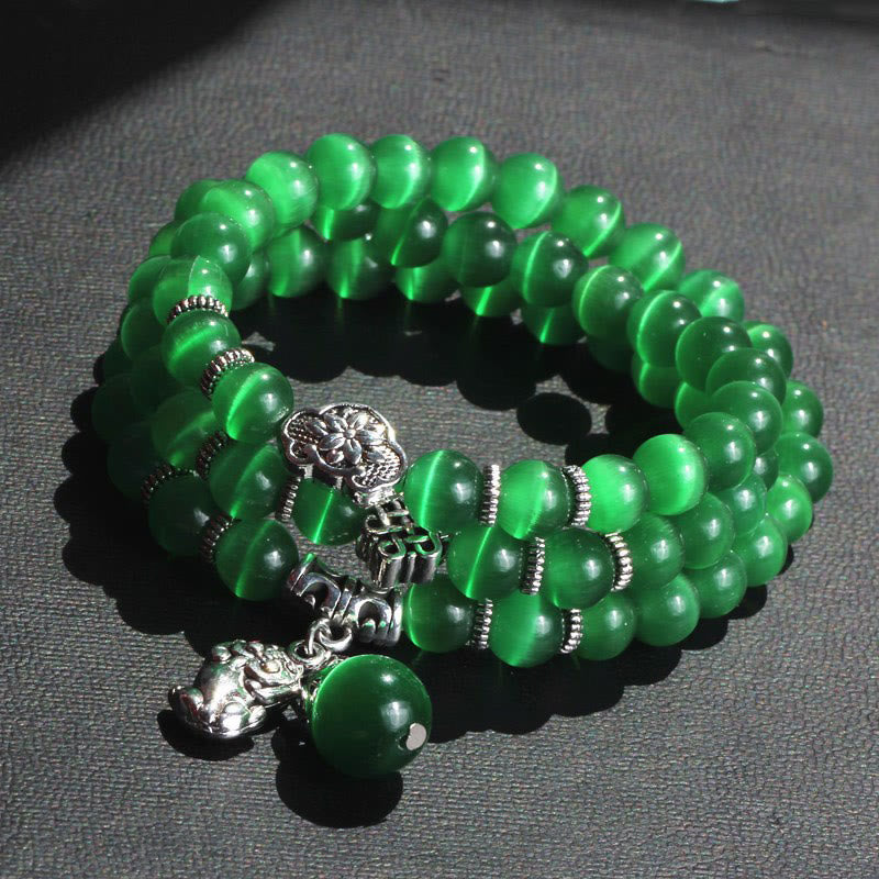 Fortune Jewel Cat Eye PiXiu Support Triple Wrap Bracelet