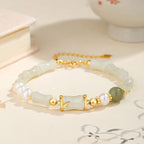 Fortune Jewel 925 Sterling Silver Natural Hetian White Jade Bamboo Luck Blessing Bracelet
