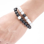 Fortune Jewel 2pcs Natural Frosted Stone White Turquoise Bead Couple Bracelet