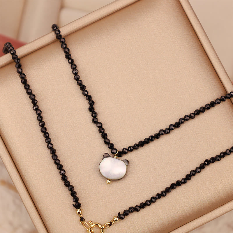 Fortune Jewel Black Spinel Cute Cat Motivate Choker Necklace