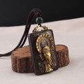 Fortune Jewel Ebony Wood Elephant God of Fortune Buddha Blessing Necklace String Pendant