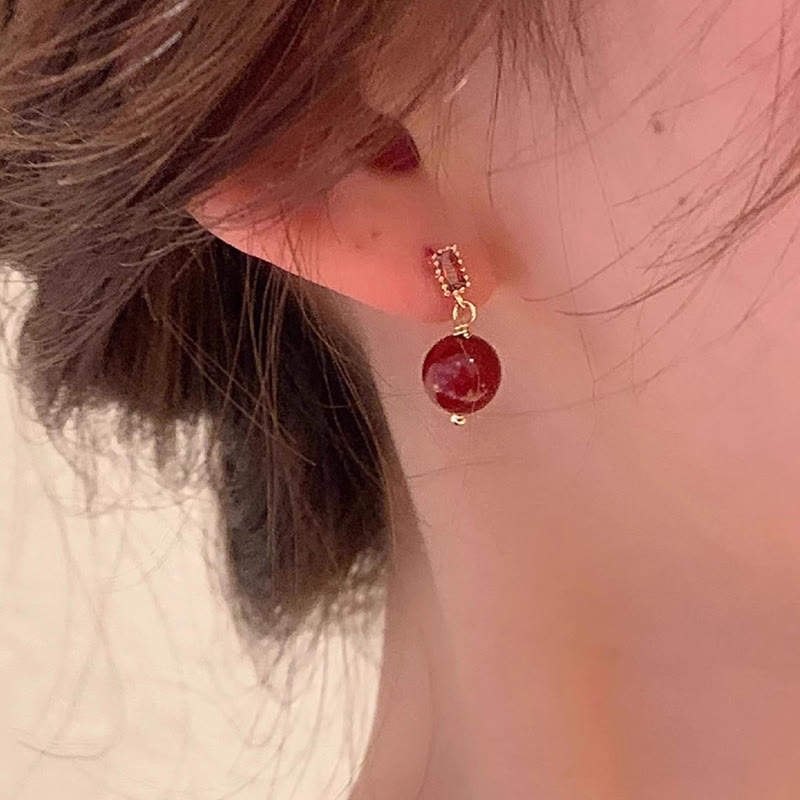 Fortune Jewel 925 Sterling Silver Posts 14K Gold Filled Cinnabar Bead Zircon Calm Earrings
