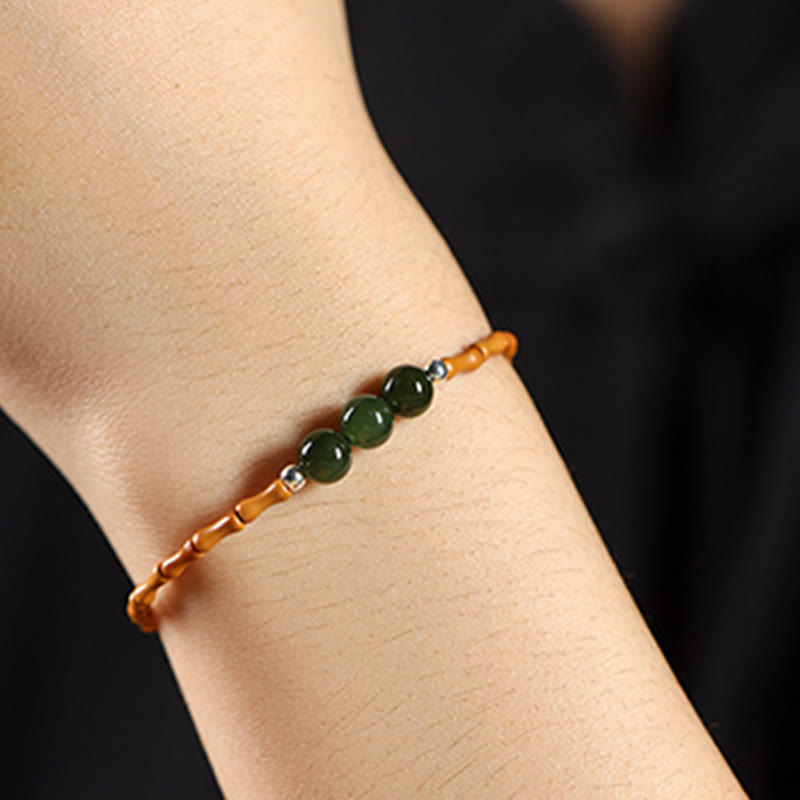 Fortune Jewel Natural Olive Pit Bamboo Pattern Hetian Jade Beads Luck Bracelet