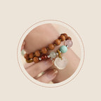Fortune Jewel Green Sandalwood Chalcedony Peace Buckle Charm Soothing Double Wrap Bracelet