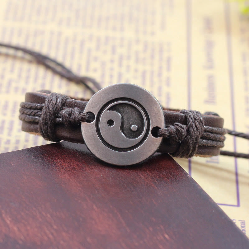 Fortune Jewel Retro Yin Yang Leather Harmony String Bracelet