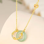 Fortune Jewel 925 Sterling Silver Natural Green Aventurine Peace Buckle Bamboo Coin Prosperity Necklace Pendant