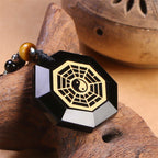 Fortune Jewel Bagua Yin Yang Black Obsidian Purification Beaded Necklace Pendant