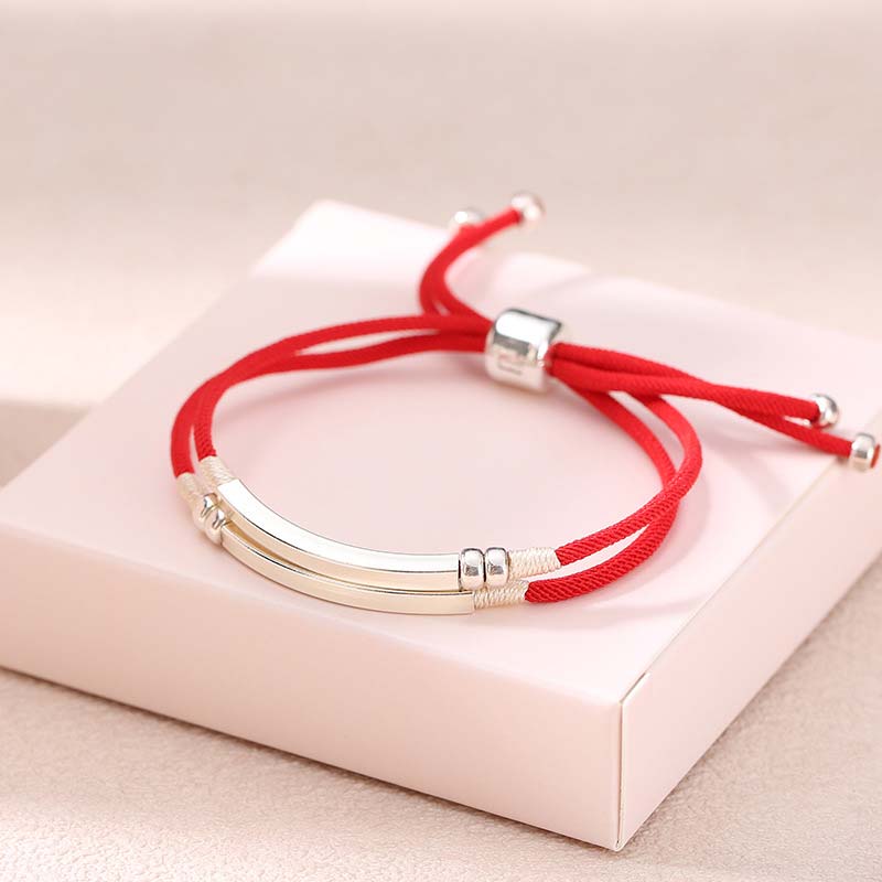 Fortune Jewel 925 Sterling Silver Red String Layered Braid Bracelet - Fortune Jewel