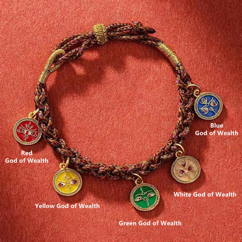 Fortune Jewel Tibetan Five God Of Wealth Thangka Luck Braid String Bracelet