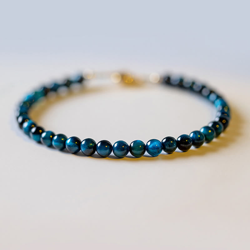 Fortune Jewel Natural Blue Tiger Eye Stone Protection Chain Bracelet
