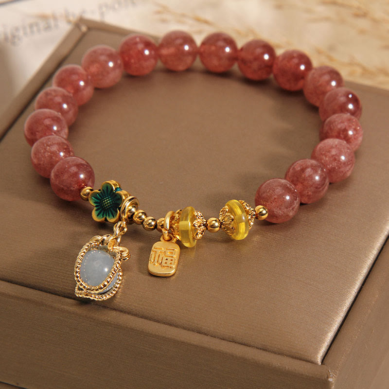 Fortune Jewel Natural Strawberry Quartz Crystal Aquamarine Fortune Brand Love Bracelet