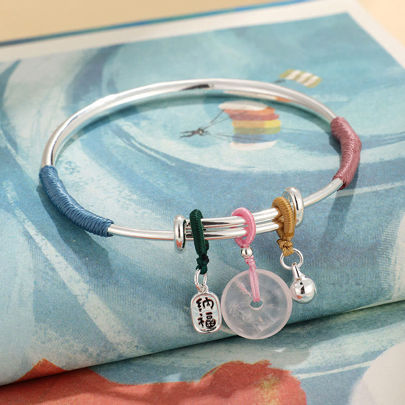 Fortune Jewel Pink Crystal Peace Buckle Lucky Flower Love Bracelet Bangle