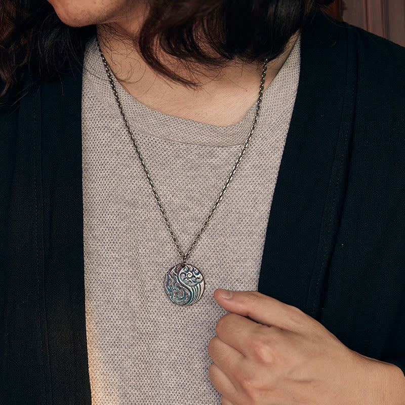 Fortune Jewel 990 Sterling Silver Yin Yang Water and Fire Balance Necklace Pendant Fortune Jewel