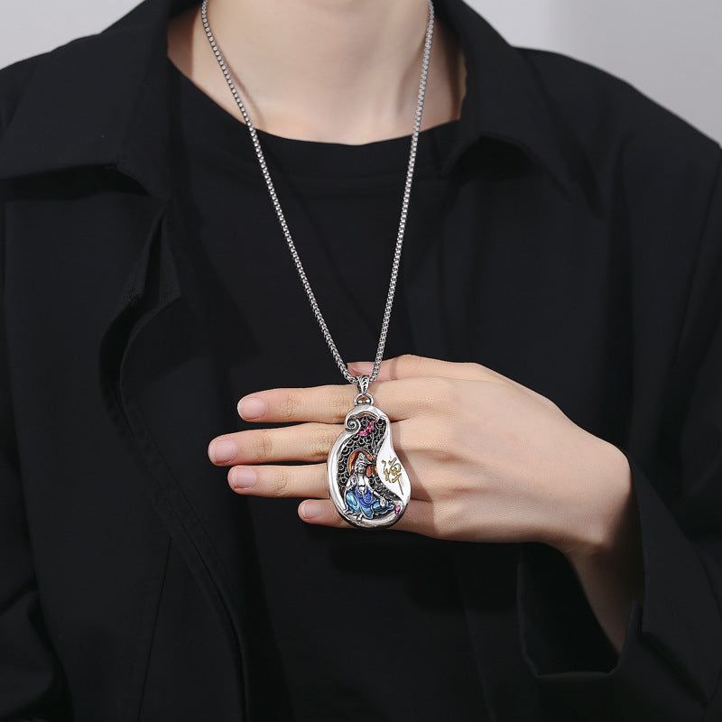 Fortune Jewel Avalokitesvara Lotus Design Copper Wealth Necklace Pendant Fortune Jewel