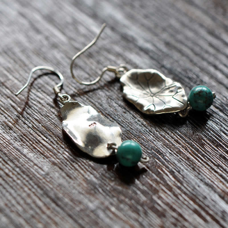 Fortune Jewel 925 Sterling Silver Turquoise Lotus Leaf Protection Drop Dangle Earrings