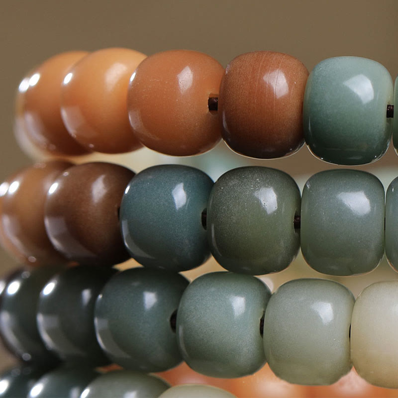 Fortune Jewel 108 Mala Beads Gradient Bodhi Seed Green Tara Buddha Engraved Peace Harmony Bracelet