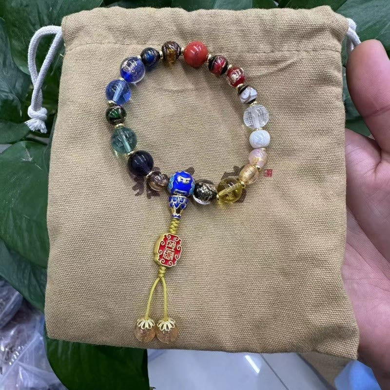 Fortune Jewel Tibetan Colorful Incense Ash Liuli Glass Bead Om Mani Padme Hum Dorje Vajra 18 Beads Wrist Mala