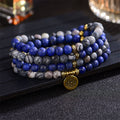 Fortune Jewel Lazurite Picasso Jasper Amazonite Rhodonite Apatite Positive Lotus Prayer Bead Bracelet