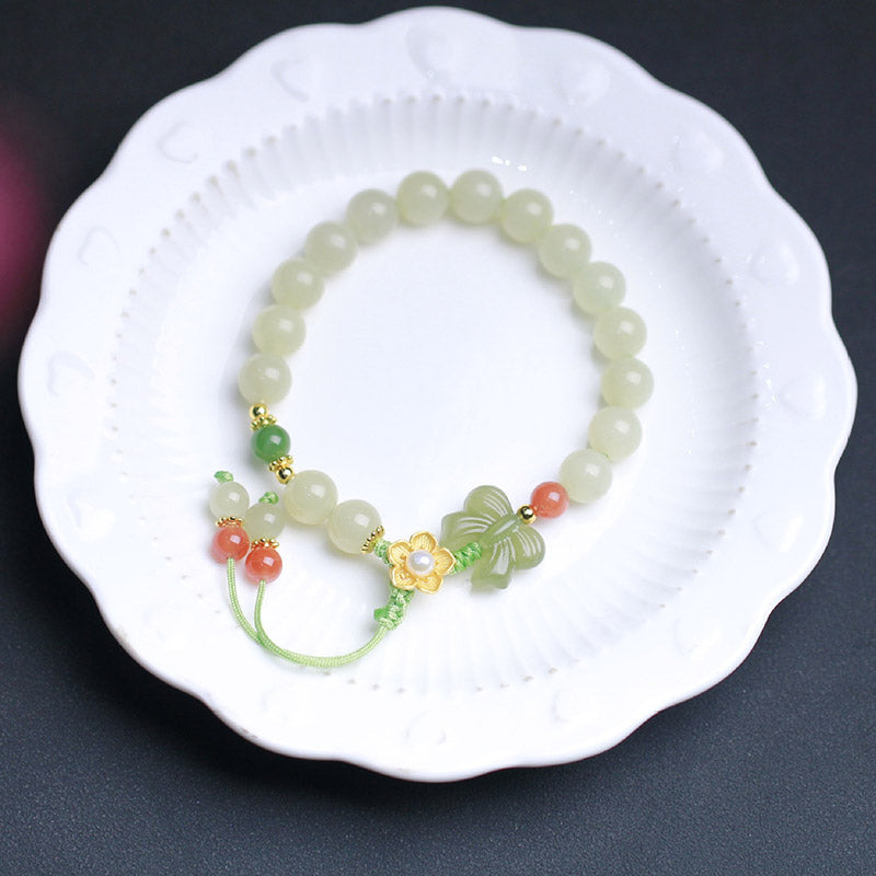 Fortune Jewel 925 Sterling Silver Jade Luck Flower Butterfly Bracelet