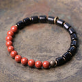 Fortune Jewel Ebony Wood Red Jasper Moss Agate Crystal Copper Peace Couple Bracelet