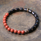 Fortune Jewel Ebony Wood Red Jasper Moss Agate Crystal Copper Peace Couple Bracelet