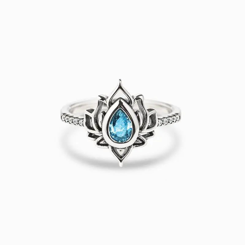 Fortune Jewel 925 Sterling Silver Lotus Zircon Blessing Protection Ring Fortune Jewel
