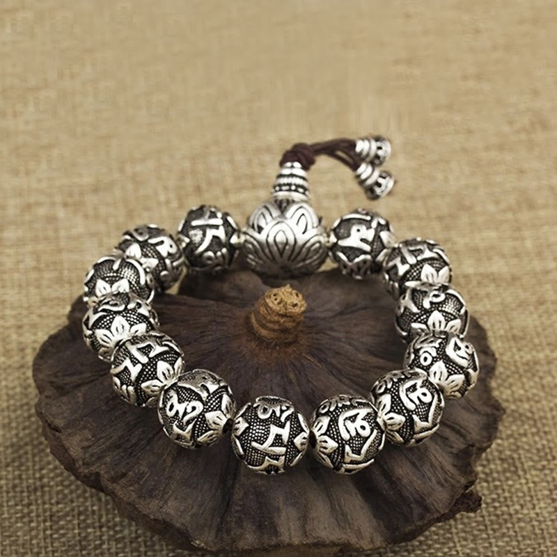 Fortune Jewel Tibetan Om Mani Padme Hum Carved Alloy Beads Amulet Bracelet
