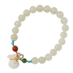 Fortune Jewel Natural Hetian White Jade 14K Gold Plated Money Bag Blessing Bracelet