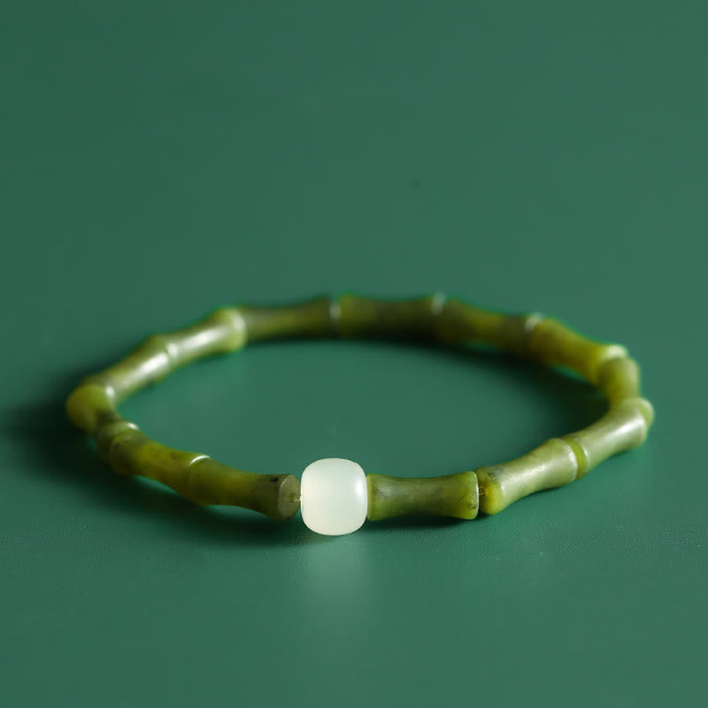 Fortune Jewel Green Bamboo Jade Pattern Luck Abundance Bracelet