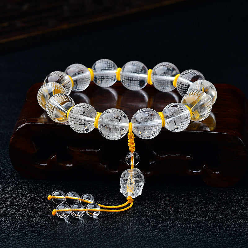 Fortune Jewel Tibet White Crystal Half Demon Half Buddha Heart Sutra Lotus Healing Bracelet