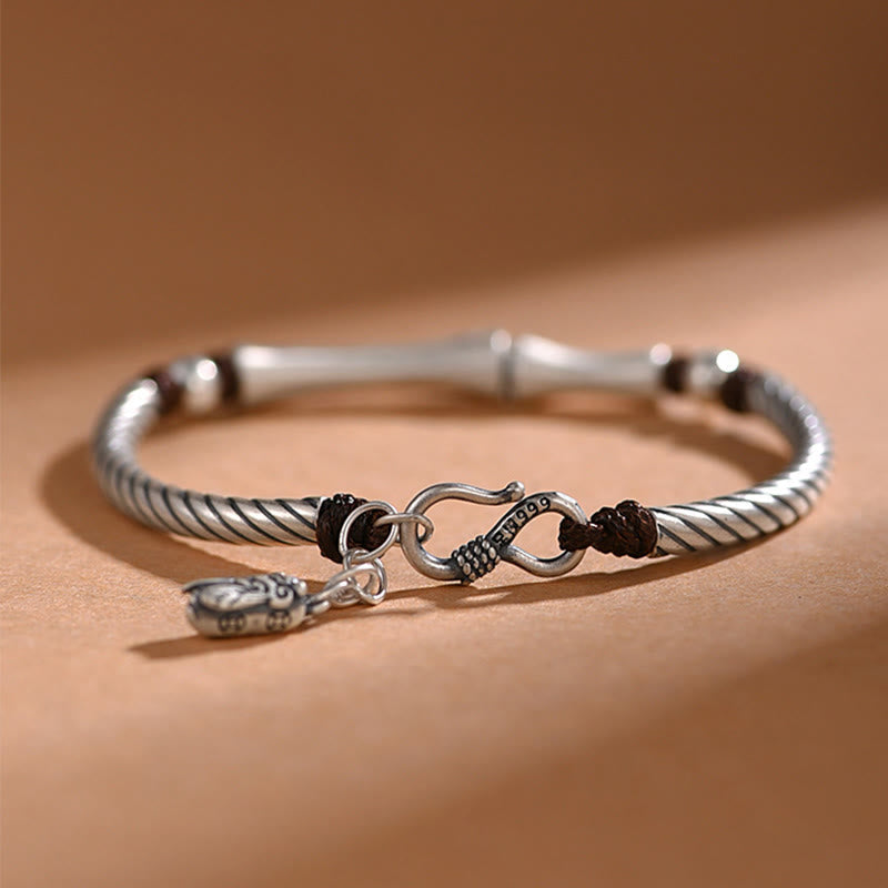 Fortune Jewel 999 Sterling Silver Bamboo Pattern Cicada Luck Wealth Bracelet