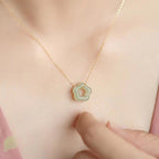 Fortune Jewel Dainty Hetian Jade Cyan Jade Luck Floral Charm Necklace Pendant