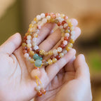 Fortune Jewel Natural Golden Silk Jade Pumpkin Charm Wealth Luck Triple Wrap Bracelet