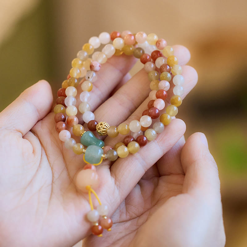 Fortune Jewel Natural Golden Silk Jade Pumpkin Charm Wealth Luck Triple Wrap Bracelet