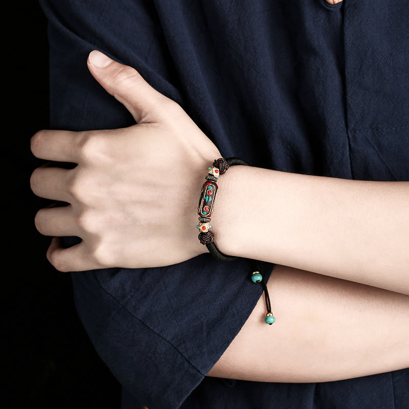 Fortune Jewel Handmade Tibetan Turquoise Om Mani Padme Hum Strength Braided Bracelet