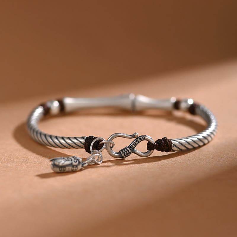 Fortune Jewel 999 Sterling Silver Bamboo Pattern Cicada Luck Wealth Bracelet