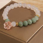 Fortune Jewel White Agate Jade Flower Charm Luck Protection Bracelet