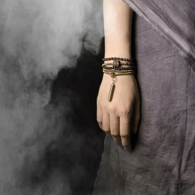 Fortune Jewel Vintage Lava Rock Brass Copper Healing Multilayered Bracelet