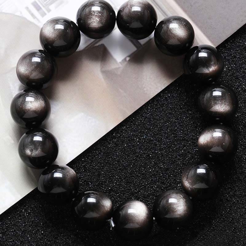 Fortune Jewel Natural Silver Sheen Obsidian Soothing Protection Bracelet
