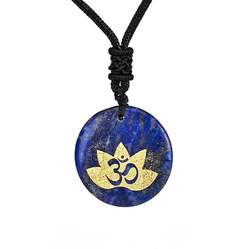 Fortune Jewel OM Lotus Symbol Various Crystal Amethyst Tiger Eye Healing Necklace Pendant