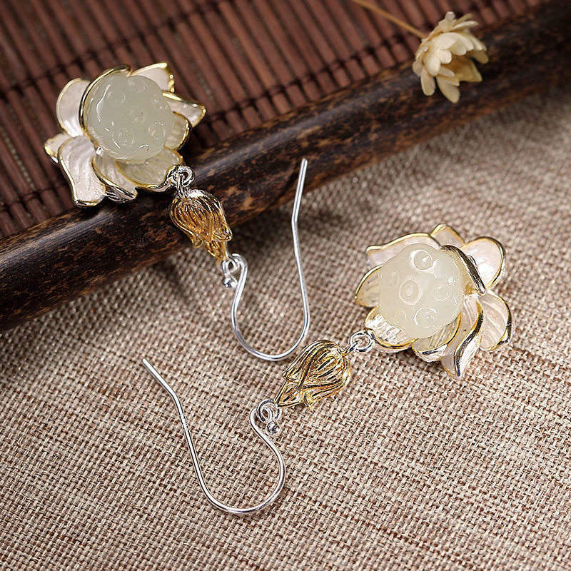 Fortune Jewel White Jade Protection Harmony Drop Earrings