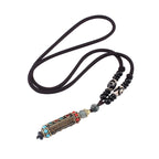 Fortune Jewel Tibetan Om Mani Padme Hum Dzi Bead Wenge Wood Necklace Pendant